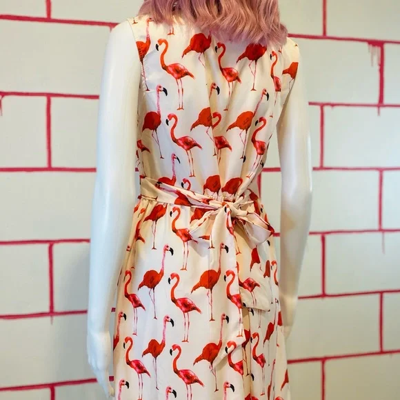 Whimsical A-Line Button Down Flamingo Print Dress 🦩 - Picture 6 of 8